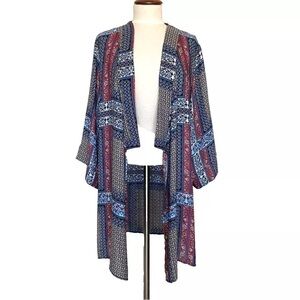 Tahari Kimono Duster Open Front Cover Up Bohemian Multicolour Size L-XL